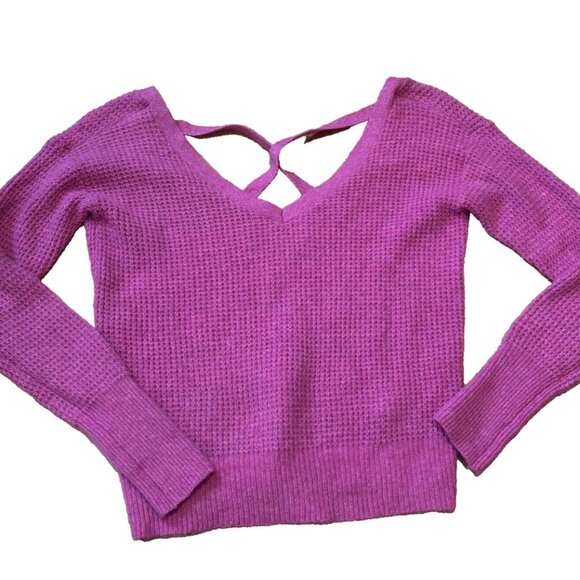 Anthropologie Maeve Pink Waffle Knit Cross Back Sweater Women’s XXS - Picture 3 of 6